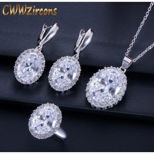 CWWZircons 3pcs Gorgeous Round Cut Cubic Zirconia Earring Necklace and Ring Set for Women Engagement Wedding Party Jewelry T287