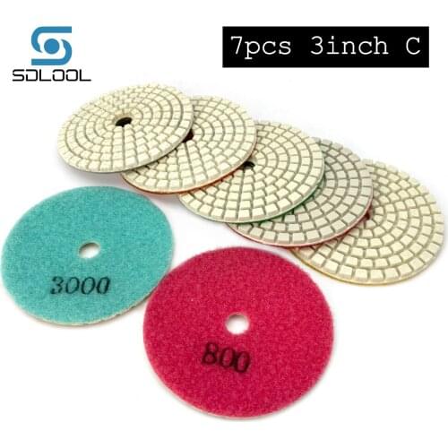 7pcs 3inch 80mm Wet Diamond Polishing Pad Class C Sanding Disc Grinder Flexible Polishing Pad for Granite Marble Concrete