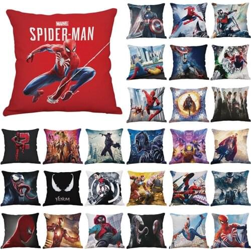 Disney Marvel Avengers Spider-Man Thanos Iron Man cartoon cotton and linen embossed pillowcase sofa car lumbar cushion