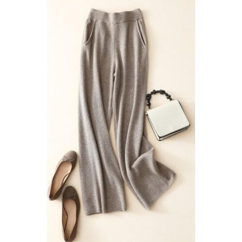 High waist elastic winter warm casual fashion quality 100% superior cashmere trousers for women