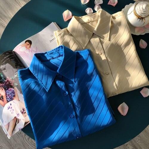 Elfbop Women High Quality Silk Long Sleeve Jacquard Loose Blouse Shirt