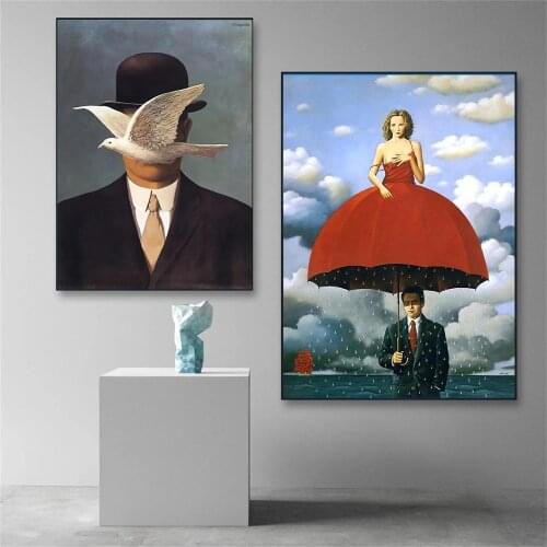 Surrealism Figure Art Prints Canvas Painting Abstract Nude Apple Man Red Girl Umbrella Poster Wall Picture for Bedroom Cuadros