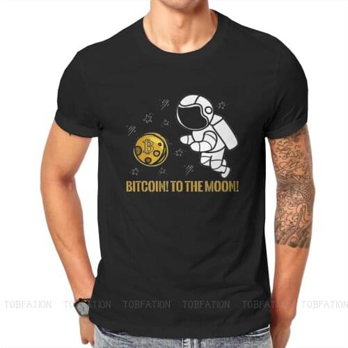 Bitcoin Cryptocurrency Art Fly To the Moon T Shirt Vintage Punk Summer Plus size Cotton Mens Tees Harajuku O-Neck TShirt