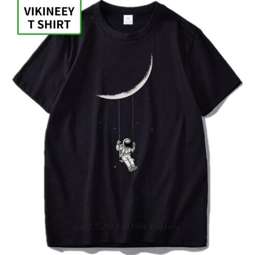 Astronaut T shirt Funny Aviation Swing Under Moon Digital Print Originality Short Sleeve EU Size 100% Cotton Aeronautica Tshirt