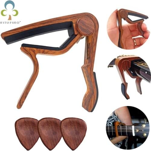 Guitar Capo for Acoustic and Electric Guitars Wood with 3 Picks Ukulele Musical Instrument Accessories Guitar Clip Picks Set YJN