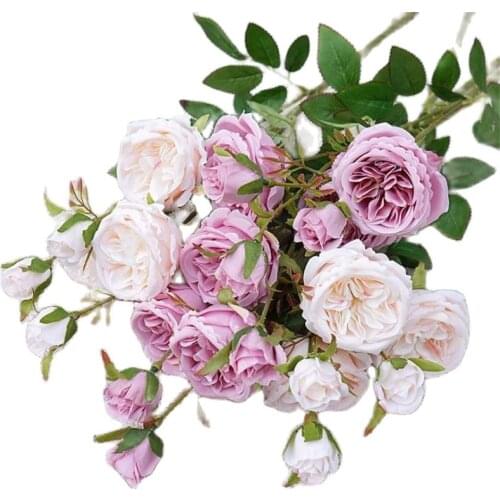 6Pcs Fake Long Stem Austin Little Rose (6 Heads/Piece) 26" Length Simulation Round Roses for Wedding Centerpiece