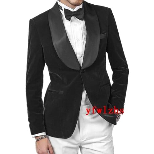 Handsome Velveteen Groomsmen Shawl Lapel Groom Tuxedos Wedding Dress Men Suits Blazer Prom Dinner (Jacket+Pants+Tie) K368