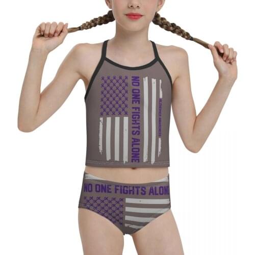 2021 country swimming suit for junior high school Girls Print Alzheimer S Awareness Biquini Wholesale Brand for Children Girl