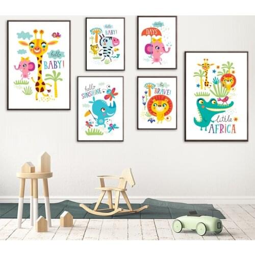 Cartoon Color Deer Elephant Zebra Lion Snake Wall Art Canvas Painting Nordic Posters And Prints Wall Pictures Kids Room Decor