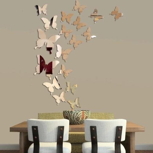24Pcs/Set Mirror Wall Stickers 3D Effect Butterflies Wall Decal Art Party Decoration Wedding DIY Home Decors stickers Fridge