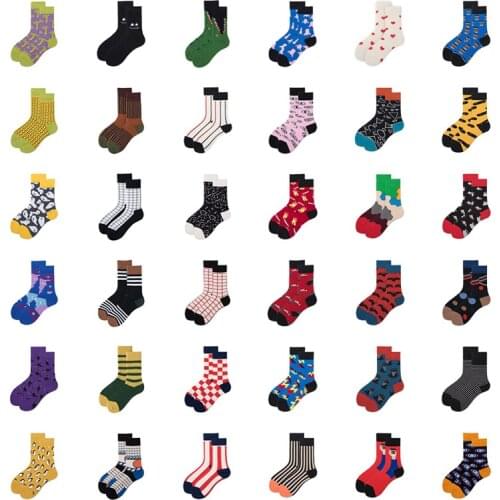 Women Socks Funny Cute Cartoon Striped Penguin Symbol Shark Eyes Nose Square Planet Happy Japanese Harajuku skateboard Socks