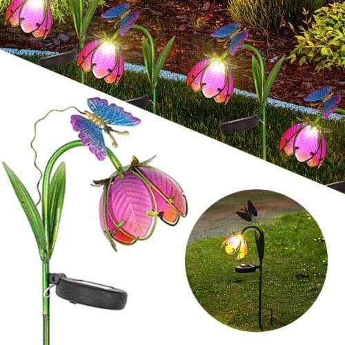 New LED Solar Light Embellish The Grass Flower Butterfly Outdoor Garden Stake Lawn Lamp Yard Holiday Decoration