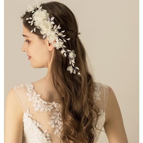 Elegant Bridal Headdress Silver Alloy Leaf Tulle Beads Flower Pearl Handmade Hair Comb for Wedding Perform Studio Photo O564