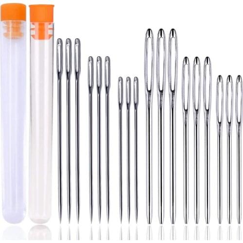 KAOBUY 18 PCS Sharp Needles And Large Eye Blunt Sewing Needles Stainless Steel Hand Stitching Needles With Plastic Bottle