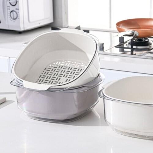 YT Drain Plastic Fruit Washing Basket Double-layer Creative Vegetable Fruit Washing Basket Simple Fruitmand Kitchen Gadgets