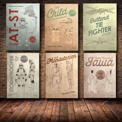 80s Popular Series Movie Star Wars Poster Canvas Painting Living Room Bedroom Decoration Painting Cuadros Decor