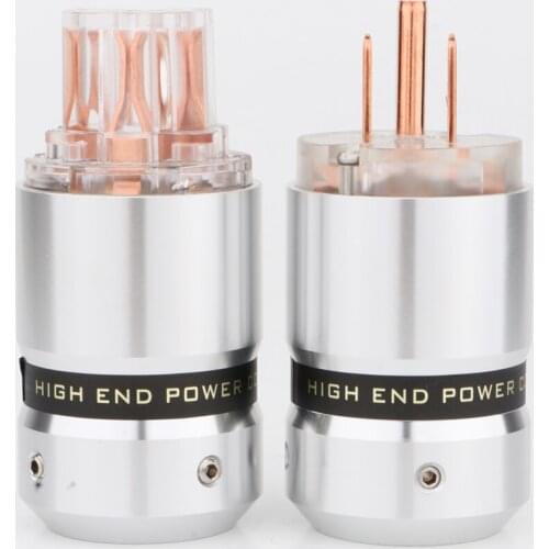 Preffair P081 Hi-End Red Pure Copper Plated EU/US AC Power Plug Connector For Audio DIY Power Cable Power Mains Connector HIFI