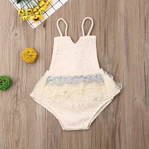 Pudcoco Newbron Baby Girl Clothes Solid Color Lace Flower Ruffle Tulle Strap Romper Jumpsuit One-Piece Outfit Sunsuit Clothes