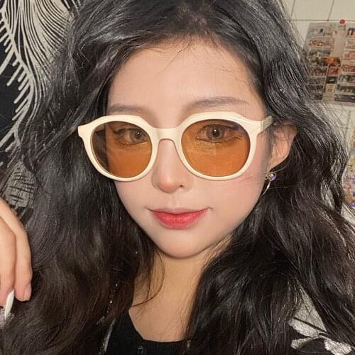 Round Frame Women Men Sunglasses Green Tan Lens UV400 Eye Protection Girl Sexy Ladies Fashion Outdoor Eyewear