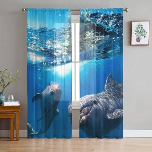 Dolphin Ocean Undersea Window Treatment Tulle Modern Sheer Curtains for Kitchen Living Room the Bedroom Curtains Decoration