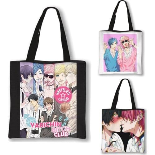 Japanese Anime Yarichin Club Tote Bags Women Shoulder Bags Hip Hop Girls LGBT Handbags Harajuku Ladies Canvas Shopping Bag