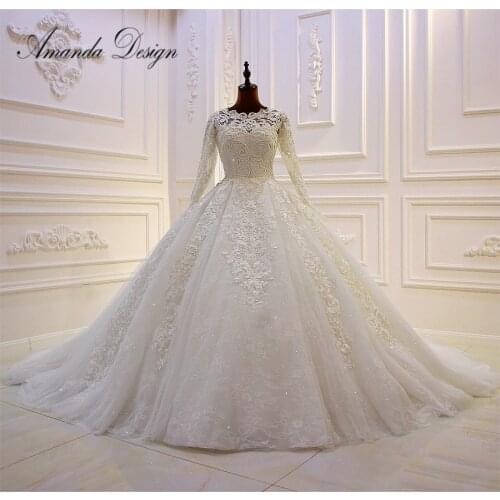 Amanda Design brautkleider hochzeitskleid Long Sleeve Lace Applique Pearls Turkey Wedding Dress