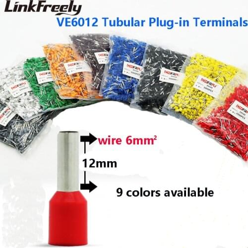 1000pcs VE6012 E6012 Tubular Insulated Electrical Wire Terminal Connector Lug Faston Cable Heat Shrink Splice Terminal Crimp Pin