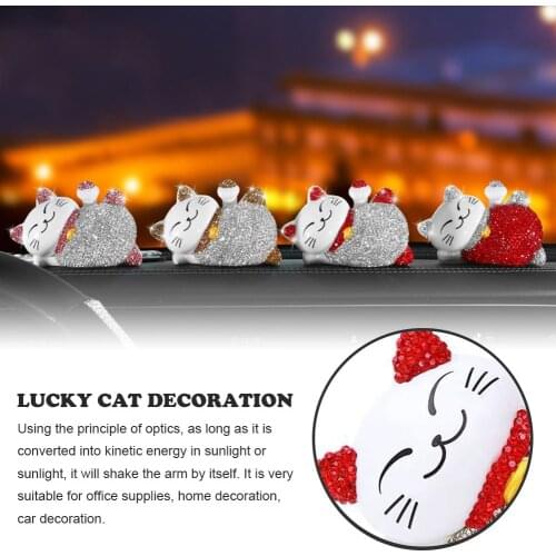 Car Solar Lucky Cat Ornaments Rhinestone Beckoning Cat Car Ornaments With Diamond Car Interior Decoration