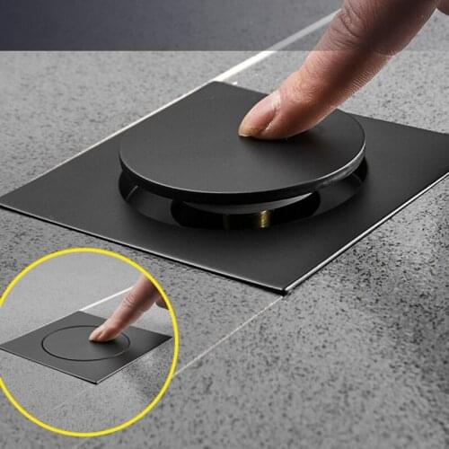 Pop Up Foot Floor Drain Bronze Chrome Anti-odor Bath Drains Push Down Deodorization Square Matte Shower Room Cover Plug