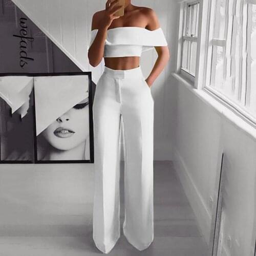 Wefads Women Summer 2021 Sexy One Shoulder Bodysuit Bodycon Elegant Romper Sexy 2 piece Sets Slim suit Tops+Straight Pant