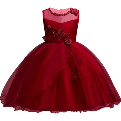 3-15 Year Kids Princess Dress Mesh Pageant Gown Teenager Party Dress New Pearl Petals Dress for Girls Wedding Flower Girl Dress