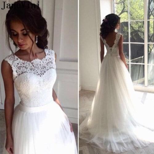 JaneVini Princess Wedding Dresses for Women Boho Lace Tulle A Line Sleeveless Elegant Open Back Bridal Gowns Vestido De Novia