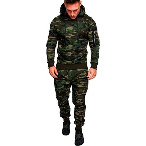 2019 Winter Tracksuit Men Camouflage Sportswear Hooded Sweatshirt Jacket+Pant Sport Suit Male Chandal Hombre Survetement Homme