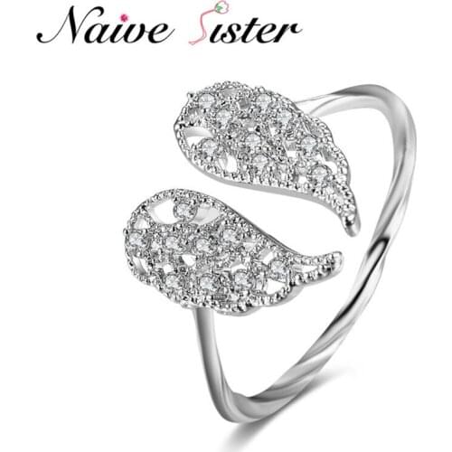 2017 Direct Selling Time-limited Copper Anillos Fashion Angel Wings Open Ring Color For Women Party With Aaa Zircons Jewelry