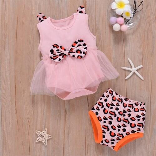 2021 New Summer Baby Girl Clothes Set Leopard Printed Newborn Baby Romper/Dress+Bread pants 2pcs Toddler Girl Outfits Set