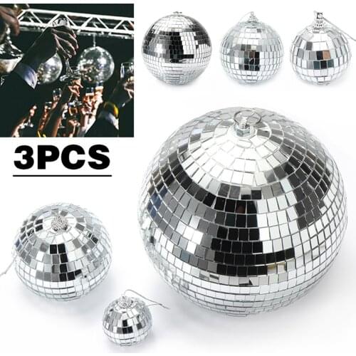 3pcs Disco Mirror Glitter Ball Silver DJ Dance Party Stage Lighting Decor Light Multiple Patterns Christmas LED Projector Light