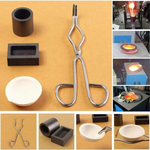 5pcs /Set Torch Melting Dish Kit Set Gold & Silver Non-Ferrous Metal Crucible Tong Rod Graphite Ingot Mold