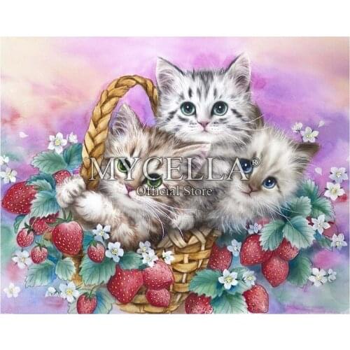 5D DIY Diamond Painting Crystal Cartoon Cats Cross Stitch Diamond Embroidery Full Round Rhinestone Needlework Mosaic Home Decor