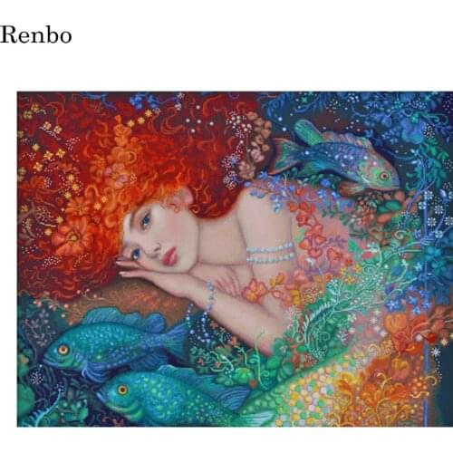 5D Diy Diamond Painting Diamond Embroidery Rhinestones Cross Stitch Beautiful Mermaid Cartoons Full Square Round Drill Decor New