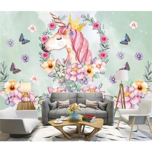 Beibehang Nach Nordic neue hand-gemalt rosa regenbogen einhorn kinderzimmer hintergrund papel de parede tapete papier peint