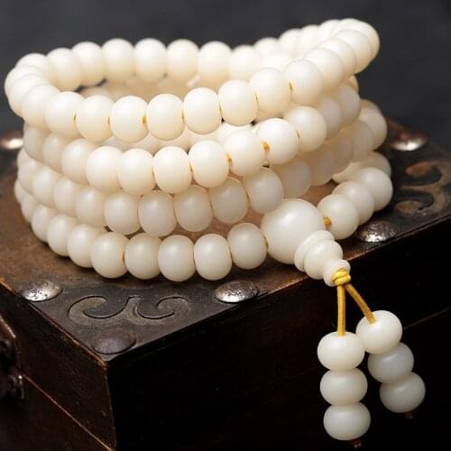 White Bodhi 8mm*10mm 108 Beads Buddhist Prayer Beads Rosary Bracelet for Pray and Meditation Great Quality