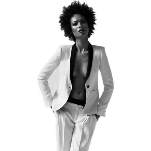 Custom Made White Women Business Suits Formal Office Pants Suits Work Wear 2 Piece Sets Ladies One Button Suit