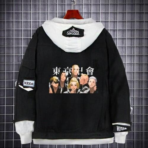 Anime Tokyo Revengers Cosplay Jeans Jacket Male Casual Denim Coat Hooded Sweatshirt Outwear