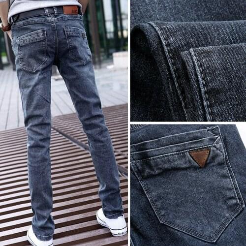 Autumn and winter denim jeans mens feet pants Slim Korean all-match tide brand 2021 new boys thin teenager pencil pants men