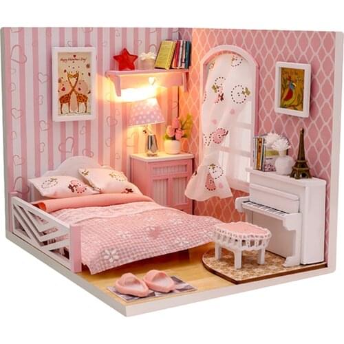 Doll House Miniature DIY Dollhouse With Furnitures,Wooden House Toys for Sweet Story Bedroom for Girls Birthday Christmas Gift