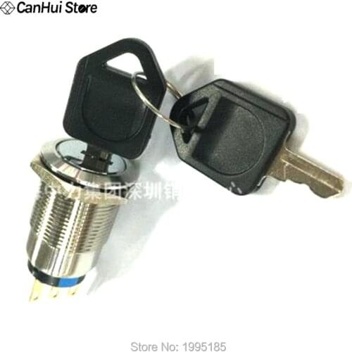 1PCS 19 mm Key Switch Metal knob Switch 2 Files With The Key Stainless Steel Waterproof rust 1 ON 1 OFF 3PIN Metal Rotating