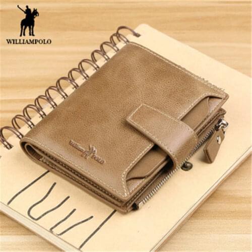 WILLIAMPOLO Mens wallet genuine leather clutch bag mens 18 card business wallet short multi-function drivers license wallet