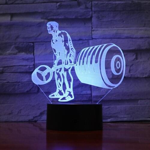 Novelty Weight Lifting 3D Night Light 7 Color Changing Acrylic USB Visual Desk Lamp Home Decor LED Bedside Sleep Lighting Gifts