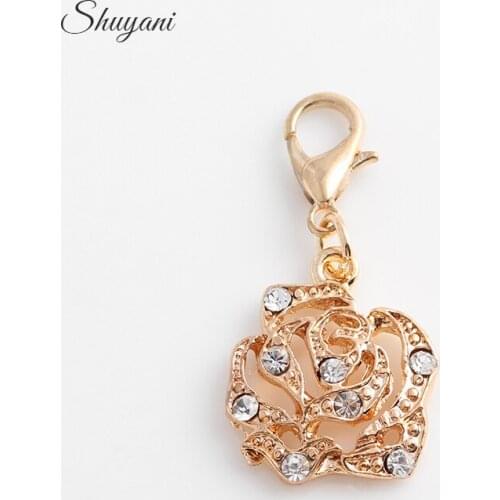 New Arrive 20pcs/lot Rhinestone Gold Flowers Charms Pendant Fit Floating Glass Photo Locket CM502