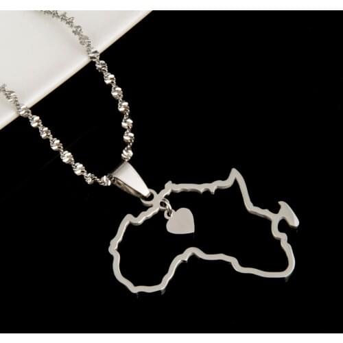 Stainless Steel African Map Pendant Necklace Map of Africa Continent Trendy Heart Chain Jewelry